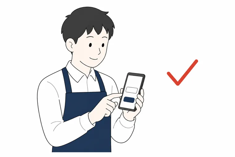 店主が自分のスマートフォンでアカウント登録をしている様子